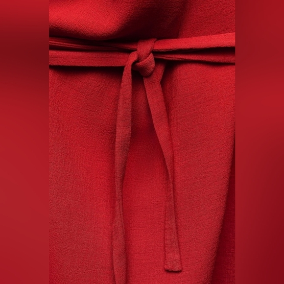 Zara ZW Collection Red Belted Long Dress Wide Neck Side Slit Size XS - Picture 6 of 16